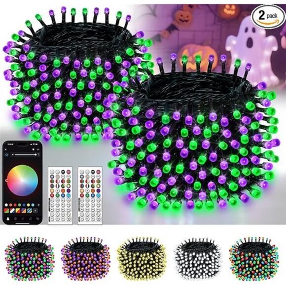 Smart Color Changing Halloween Lights, 2Pack 164FT 400LED Purple, Orange and - Picture 7 of 7
